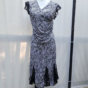 Black and White Paisley Print Y2K Stretchy Lacey Whimsigoth 2-piece Skirt Set